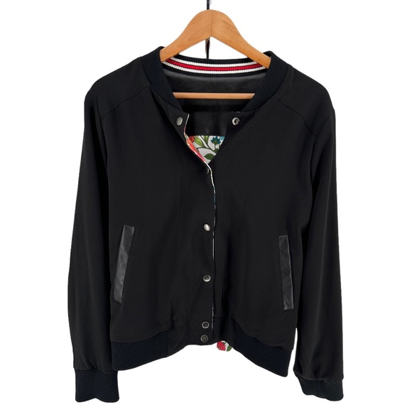 Olivia Culpo x Le Tote Reversible Bomber Jacket Floral Print Faux Leather size L - Picture 11 of 16